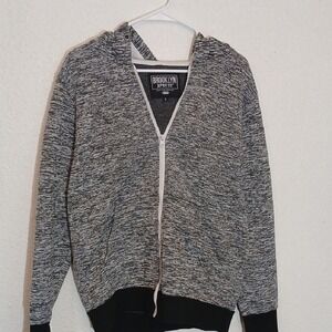 Make Offer Brooklyn Express Black and Gray Zip Up Sweater with Hood